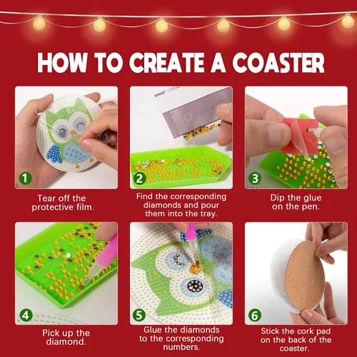Miniatura 4 de MVVMTOP 6 posavasos de pintura de diamantes con soporte dimensional, posavasos de Navidad, kits de arte de diamantes antideslizantes