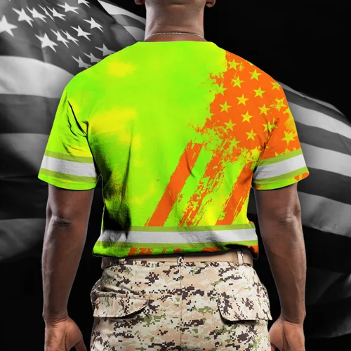 Miniatura 5 de Camisa de alta visibilidad para hombre, camisas de seguridad reflectantes con nombre personalizado para patriota, patriótico, veterano, militar