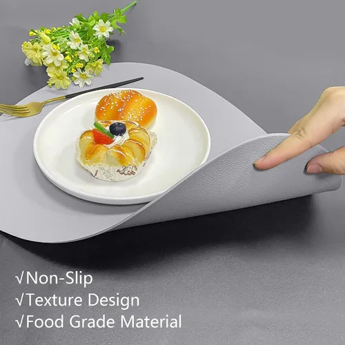 Miniatura 4 de Herda Juego de 6 manteles individuales para mesa de comedor, de piel sintética, lavables, manteles individuales para mesa redonda, para cocina, Gris