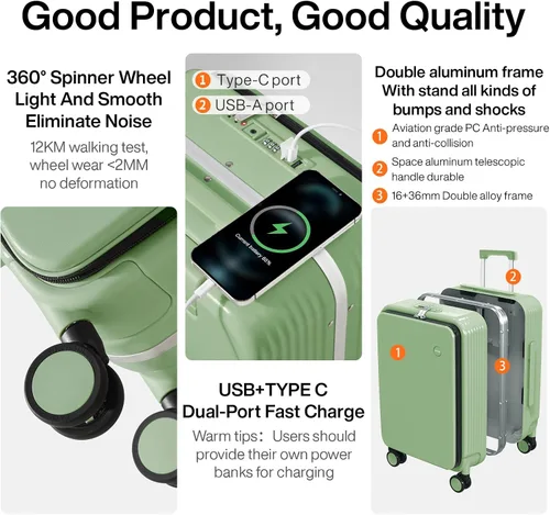 Miniatura 5 de mixi Equipaje PC Hardside Rolling maleta con rueda giratoria, cerradura TSA, soporte para teléfono y vaso, Verde aguacate