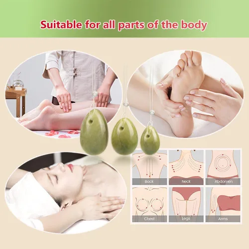 Miniatura 2 de ZORZA 3 huevos de masaje de piedra de jade masaje piedra natural estrés ejercicio bolas para mujeres