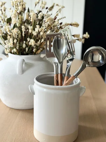 Miniatura 8 de Salt & York Juego de utensilios de cocina, herramientas de cocina de acero inoxidable con asas de madera de olivo hechas a mano, 2 espátulas