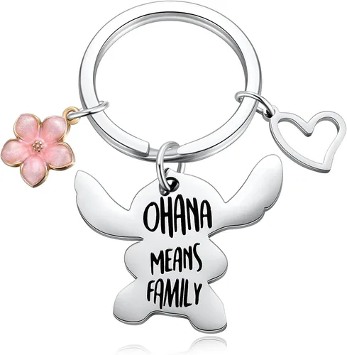 Ralukiia - Collar con la frase "Ohana mean family", llavero con forma de Stitch, regalos de joyería para niños y niñas