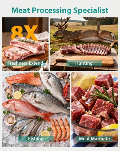 Miniatura 8 de 90kPa - Sellador al vacío 10 en 1 para alimentos, doble sellado térmico para porciones de carne a granel, modos secos y húmedos, cortador integrado