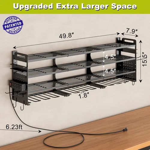 Miniatura 2 de Soporte de taladro inalámbrico para 12 unidades, organizador grande de herramientas eléctricas, soporte de pared con tablero de clavijas lateral