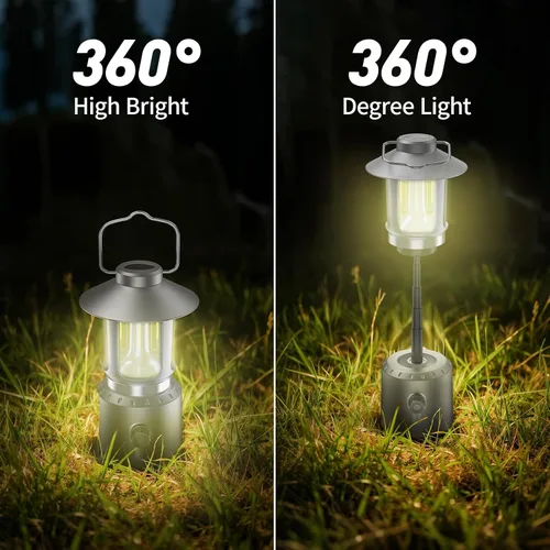 Miniatura 5 de Linterna LED retro clásica para campamento, linterna vintage recargable sin atenuación continua, 3 modos de luz (2000 K-6500 K), banco de energía