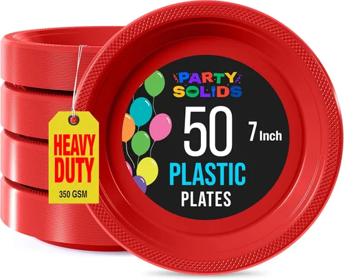 Miniatura 14 de Exquisite Party Solids - Platos de plástico naranja para suministros de fiesta, platos desechables de 10 pulgadas, 50 piezas, juego de vajilla