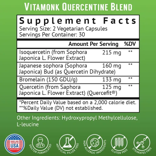 Miniatura 8 de VitaMonk Complejo de quercetina - 3 formas bioactivas - fitosoma de isoquercetina y quercetina con bromelina - Apoyo del sistema inmunológico