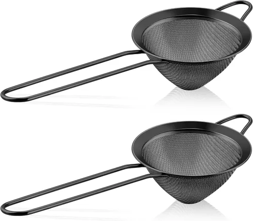 LIANYU Juego de 2 coladores de malla fina de acero inoxidable de 3.3 pulgadas con mango largo, ideal para filtrar café, cóctel, tamizar harina, a