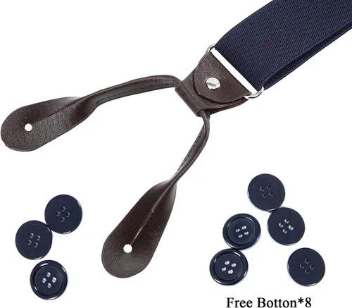 Miniatura 23 de AWAYTR Tirantes de botón marrón para hombre, tirantes elásticos ajustables en forma de Y