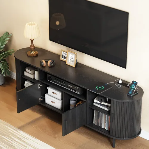 Miniatura 3 de ONBRILL Soporte de TV acanalado de 69 pulgadas con toma de corriente para televisores de hasta 80 pulgadas, centro de entretenimiento