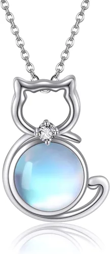 POPLYKE Collar de gato o familia para mujeres y niñas, plata de ley 925, luna celta, gato, joyería Wiccana, regalo para esposa