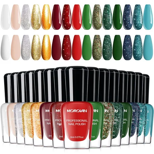 Miniatura 13 de Morovan Juego de 15 esmaltes de uñas de larga duración de secado rápido de 0.27 onzas de color brillante para mujer