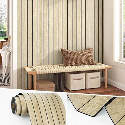 Wallercity Paneles acústicos de listones de madera marrón claro para decoración elegante, reducción de ruido, paneles de grano de madera con textura