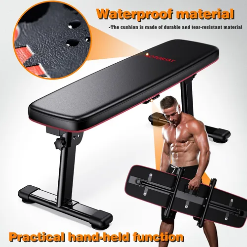 Miniatura 4 de Banco de pesas plegable con asa de transporte plana para entrenamiento en casa, banco de fitness multiusos Rojo