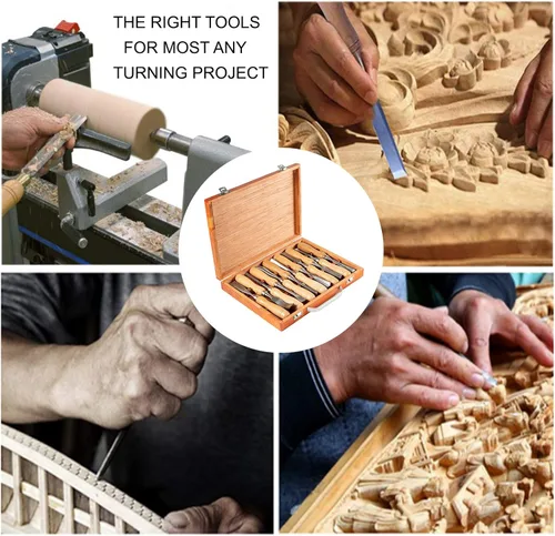 Miniatura 8 de VEVOR Juego de cinceles de madera, 12 piezas, cincel de mano tallado de 3-3/4 pulgadas de longitud de hoja con mango de eucalipto rojo, caja