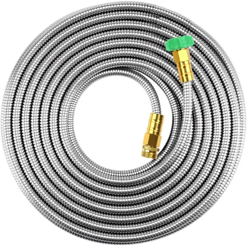 Beaulife Manguera corta de metal de acero para jardín de 15 pies, manguera de agua potable para RV, manguera de drenaje del deshumidificador,