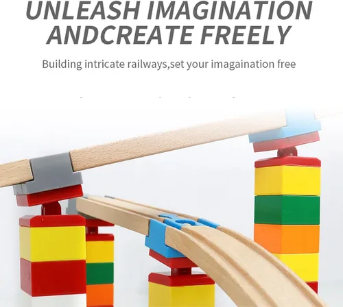 Miniatura 7 de Accesorios de pista de tren de madera, 20 piezas de conector de pista de madera, compatible con todas las marcas principales de pista de tren