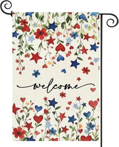 Miniatura 7 de Baccessor Bandera de Casa de Bienvenida de Verano 28 x 40 Pulgadas Divertida Bandera Floral Azul de Primavera para Jardín y Patio de Arpillera