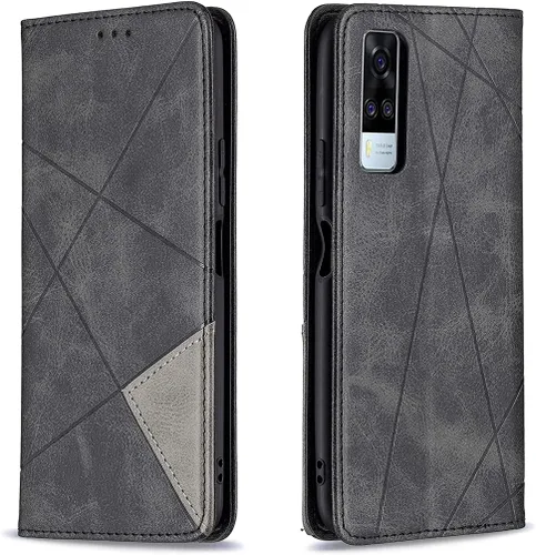 Miniatura 25 de Funda con tapa para Vivo Y11, Y15, Y12 e Y17, diseño de rombos de piel sintética, con función atril, cierre magnético, para Vivo Y11/Y15/Y12/Y17