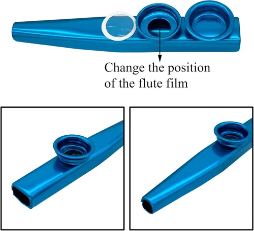 Miniatura 4 de FSHANEE Paquete de 2 instrumentos musicales Kazoos (azul, morado) con 6 flautas de membrana de diafragma todo en una caja de regalo Azul y púrpura