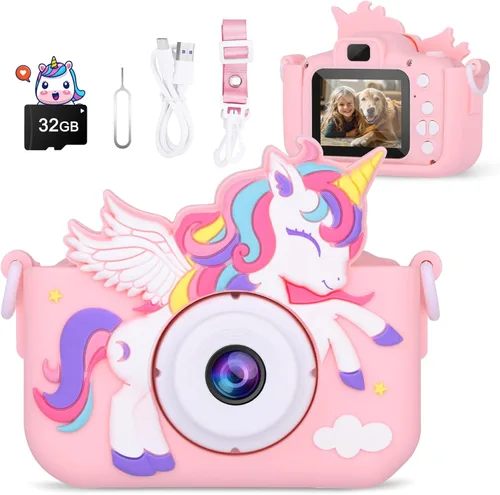 Cámara para niños Unicornio Niñas Juguetes, Cámara digital para niños de 3 a 8 años Juguetes de viaje para niños pequeños, Regalo de cumpleaños para