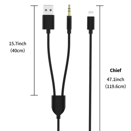 Miniatura 6 de Cable de carga de audio 2en1 Cable AUX para coche Compatible con teléfono 12 11 SE XS XR X 8 7, adaptador de carga de audio y USB A Funciona