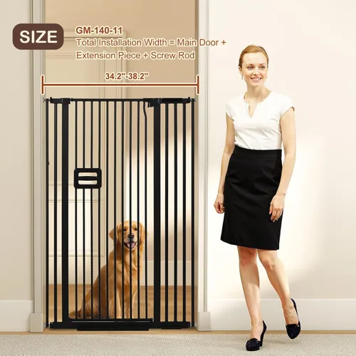 Miniatura 7 de SMONTER Puerta de bebé extra alta de 55 pulgadas de alto, puerta de seguridad para gatos, se expande a 34.2-38.2 pulgadas de ancho, puerta de perro