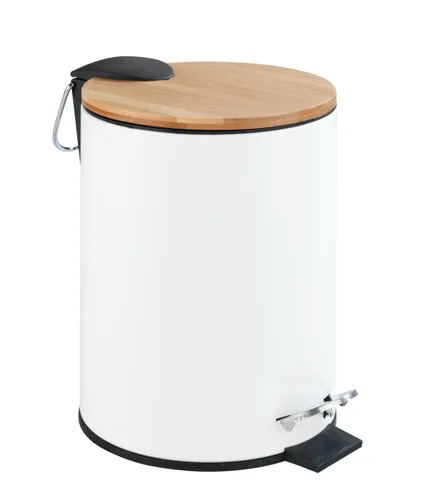 WENKO Tortona Cosmetics - Papelera con pedal, color blanco mate, con mecanismo de cierre suave, metal, 6.7 x 9.3 x 8.3 in