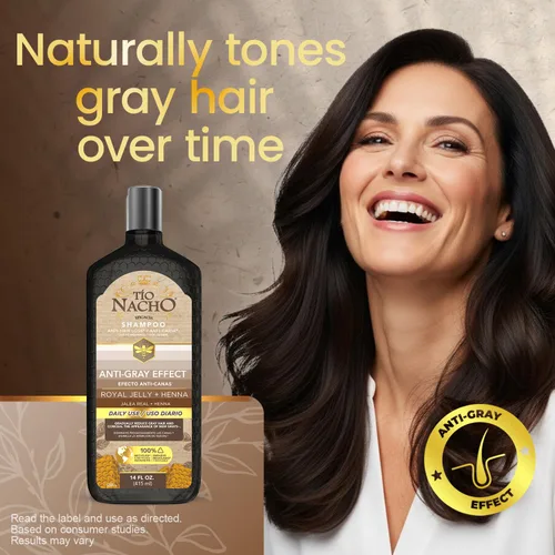 Miniatura 3 de Tio Nacho Champú anti-efecto gris con henna y jalea real, champú de tóner para el cabello para mujeres y hombres, champú de color natural de henna