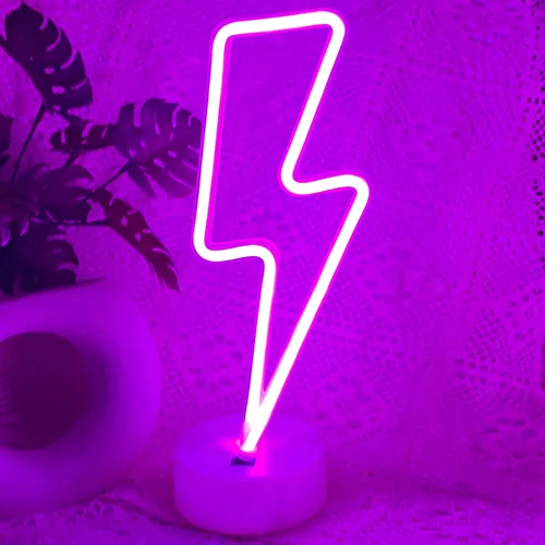 Miniatura 9 de Letrero de neón de rayo morado con base para dormitorio, lámpara de trueno USB/batería, luz nocturna, decoración en forma de LED para escritorio