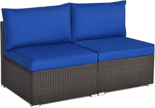 Tangkula Juego de 2 sofás de mimbre para exteriores, sin brazos, juego de sofá modular de ratán para patio con 2 cojines de asiento gruesos y 2