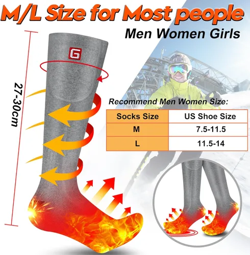 Miniatura 8 de Calcetines con calefacción con batería eléctrica recargable, para mujeres y hombres. Para invierno, esquí, deportes al aire libre. M/L Gris