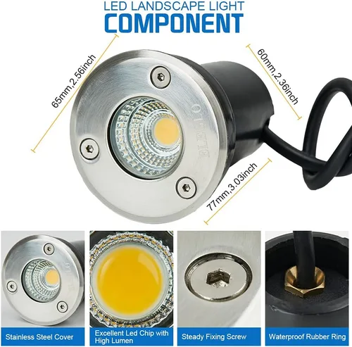 Miniatura 4 de Iluminación de paisaje de bajo voltaje, luz LED de pozo para exteriores, 12-24 V, AC/CC, luces de tierra IP67, impermeables, luces blancas cálidas