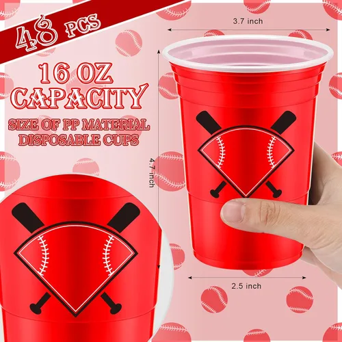 Miniatura 3 de Norme 48 piezas Suministros para fiesta de béisbol a granel 16 oz Vaso de plástico grueso desechable para fiesta de béisbol para bebidas frías