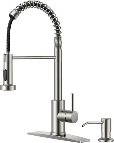 Miniatura 9 de FORIOUS Grifo de cocina con rociador extraíble, grifo de fregadero clásico de resorte extraíble de acero inoxidable comercial de una sola manija