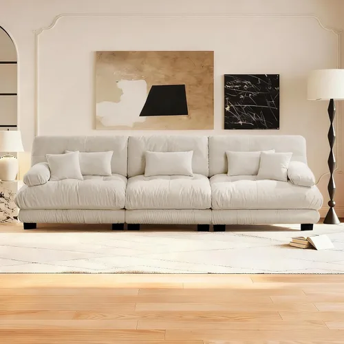 Miniatura 106 de Reposapiés Otomano Tapizado de Terciopelo con Cojín para Sofá Seccional Sofá 300 libras para Sala de Estar (Beige)