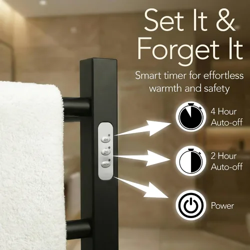 Miniatura 8 de Ibiza Freestanding Towel Warmer, Black, Plug-in, 6 Bars