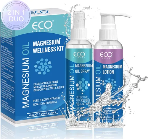 Dúo de aceite de magnesio puro en aerosol y loción, cloruro de magnesio tópico para pies, piel y cuerpo, fácil de absorber y usar para mujeres y