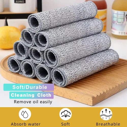 Miniatura 3 de 3 paños de cocina de alambre antiarañazos, 2 capas superabsorbentes de bambú y carbón, trapos reutilizables multiusos para lavar platos húmedos