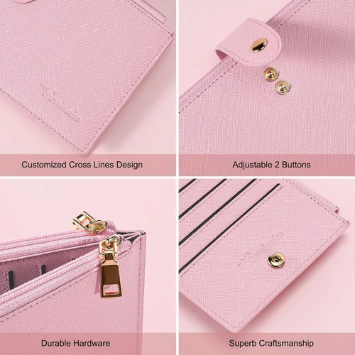 Miniatura 7 de Travelambo Billetera para mujer con bloqueo RFID plegable para múltiples tarjetas con bolsillo con cremallera, rosado (Pink Sakura), Minimalista