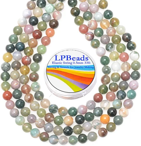 Miniatura 12 de LPBeads 100 piezas de cuentas sueltas de jade blanco natural pulido de 8 mm y redondo con cordón elástico para hacer joyas y pulseras Jade blanco