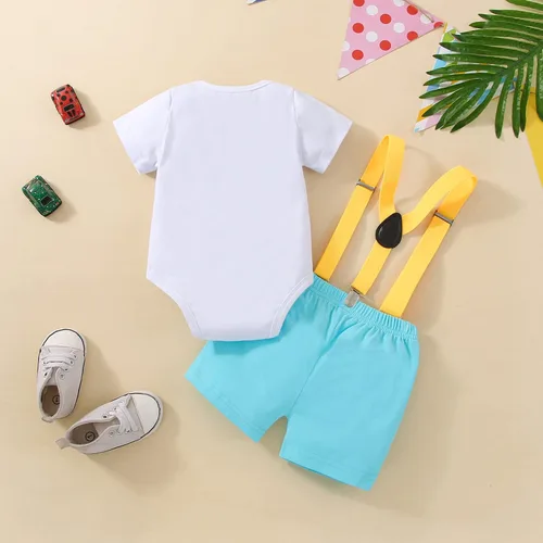 Miniatura 3 de Highnesson-ww Ropa divertida para el primer cumpleaños para bebé, ropa para bebé, con corbatín, mameluco, pantalones, conjunto de tirantes, trajes