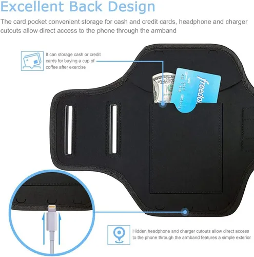 Miniatura 3 de Brazalete para iPhone 17 16 15 Pro Max con soporte para auriculares, JEMACHE Gym Running Workouts Arm Band para iPhone Air, 17, 16, 15, 14, 13, 12