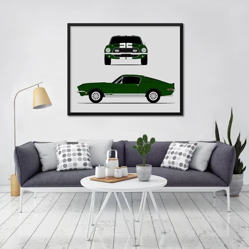 Miniatura 9 de Custom Car Posters Póster hecho a mano compatible con Ford Mustang Shelby GT500KR Cobra (1968) (frontal y lateral), decoración de pared Carroll