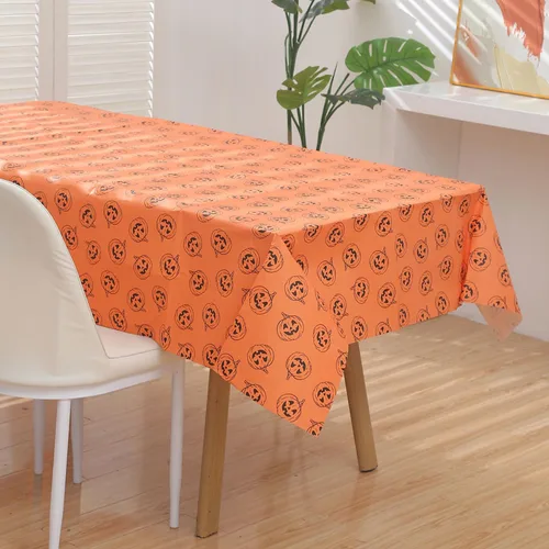 Miniatura 4 de Halloween Tablecloth - 2pcs 86x54in Disposable Paper Table Covers Spill-Proof Table Decorations, Cute Orange Pumpkin Rectangle Tablecloth for