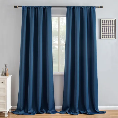 Miniatura 20 de IGEMAEVE Cortinas 100% opacas de 108 pulgadas de largo para dormitorio, juego de 2 paneles de cortinas opacas con bolsillo para barra y pestaña