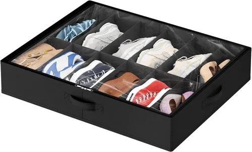 Lifewit Organizador de almacenamiento de zapatos debajo de la cama, 1 paquete (12 celdas de zapatos), caja de contenedor de tela de perfil de 4.3