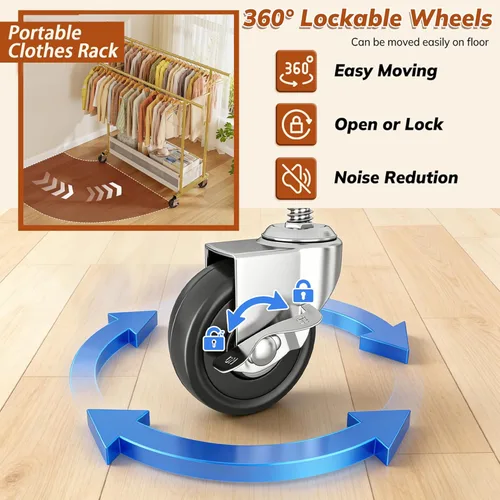 Miniatura 6 de Perchero de ropa para colgar ropa, perchero portátil con ruedas, perchero de ropa de doble barra con cesta de almacenamiento, perchero