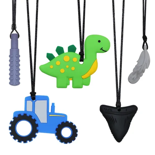 KongNai - Collar masticable para niños sensoriales, 5 collares masticables para niños y niñas con autismo, TDAH, colgante de silicona masticable